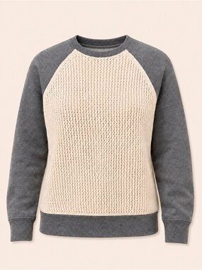 Nike Sportswear NSW Open Knit Raglan Crewneck Sweater Small Gray Cream